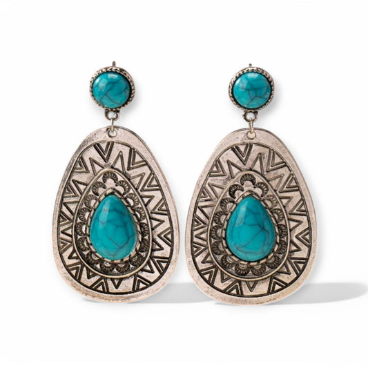 Aztec Meets Western Blue Stone Fashion Earrings