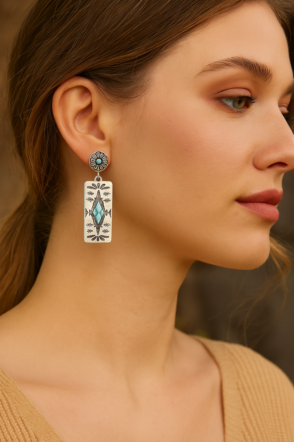 Western Sky Drops – Turquoise Engraved Western Earrings