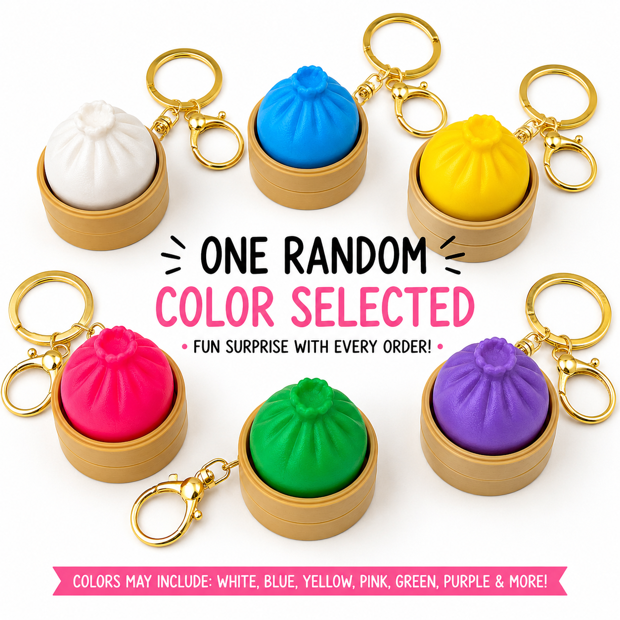 3D Printed Dumpling Clicker Fidget Keychain, Random Color Sensory Key Ring with Gold-Tone Clasp