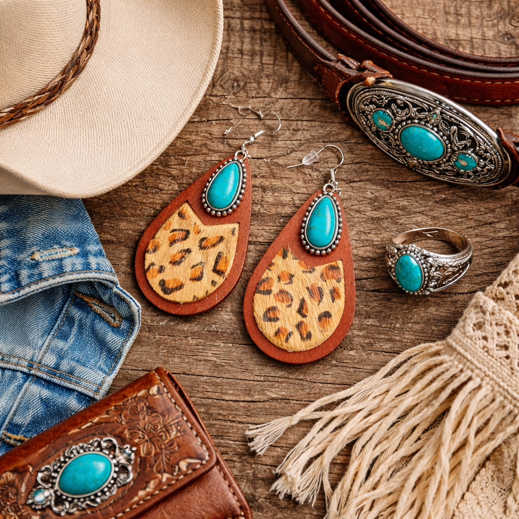 Saddle Ridge Turquoise Wood Teardrop Earrings