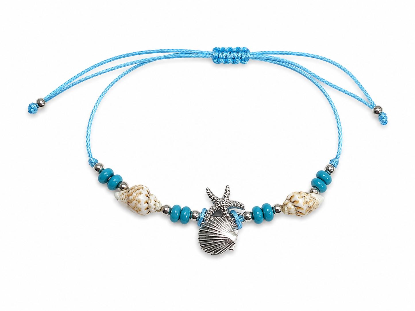 Adjustable Coastal Charm Bracelet Anklet – Beach Shell Starfish Summer Jewelry