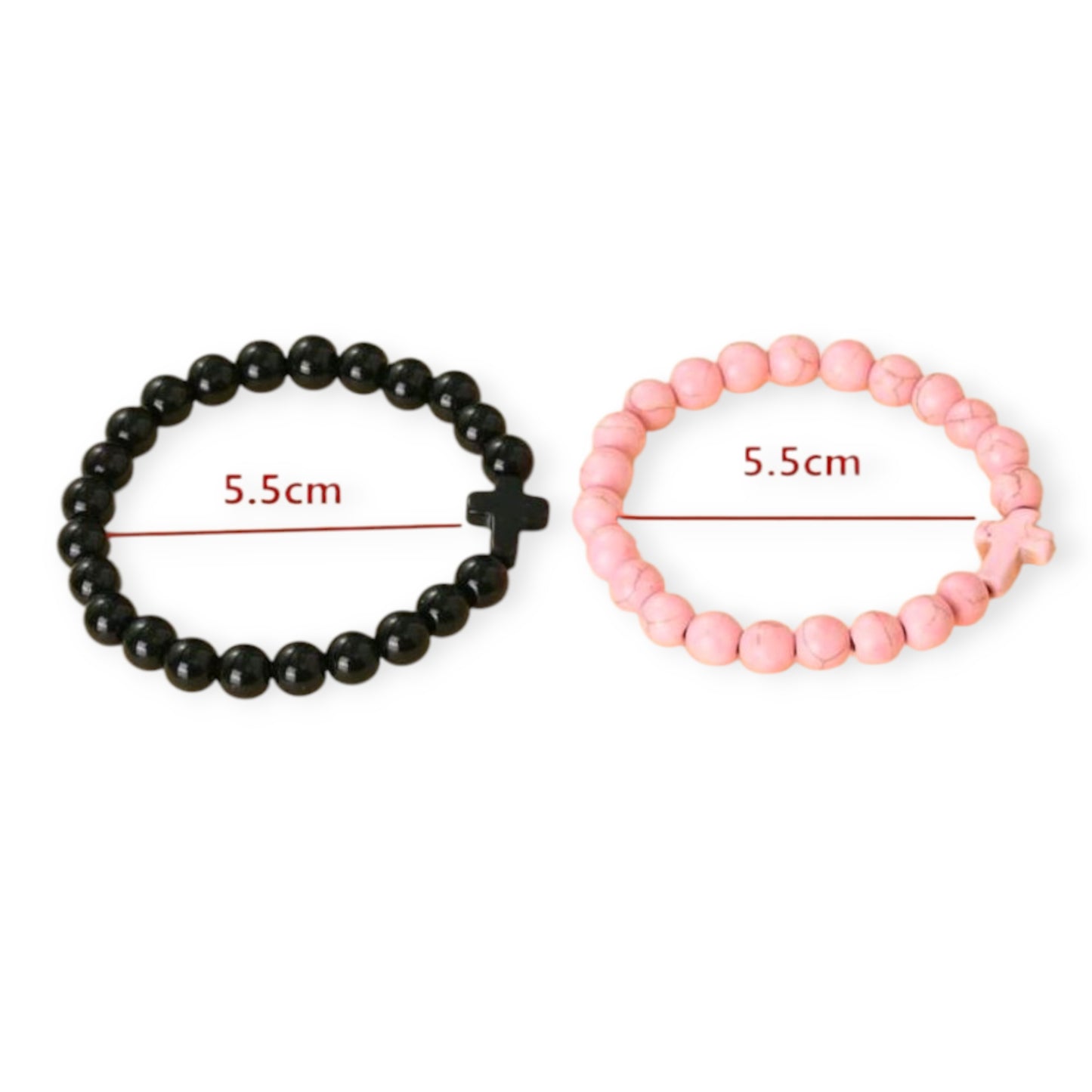 Crackled Stone Stretch Cross Bracelets in Pink or Black