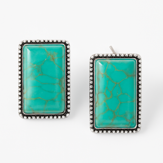 Vintage Love At The Rodeo Rectangular Post Back Crackle Stone Earrings