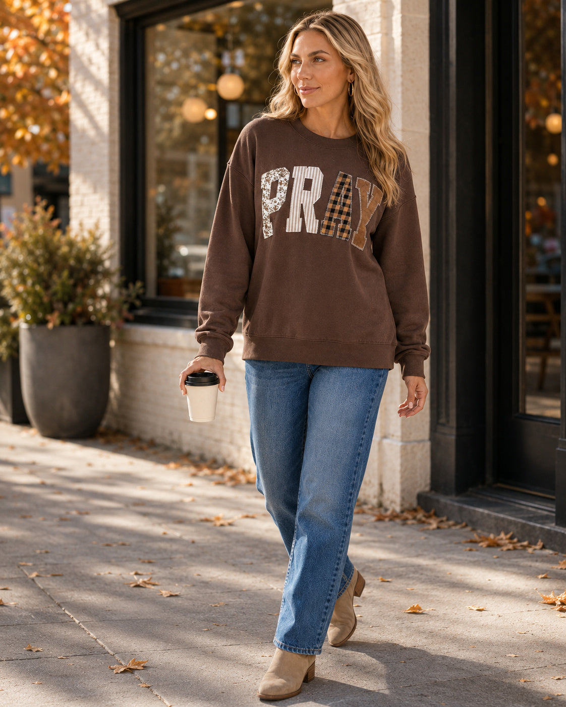 Pray Through It Patchwork Western Sweatshirt