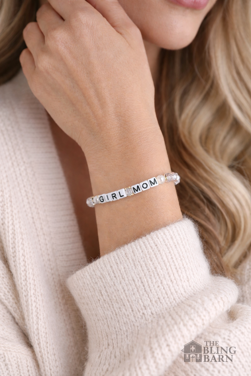 Girl Mom Beaded Stretch Bracelet – Pearl & Faceted Glass Mom Bracelet