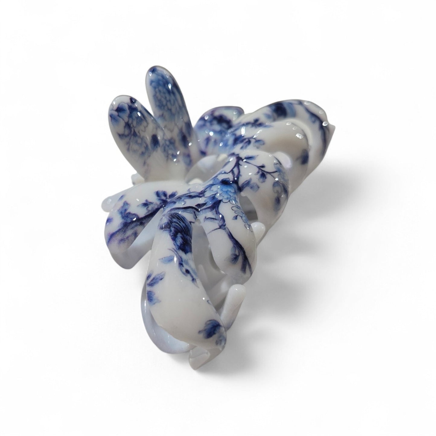Blue Porcelain Bloom Claw Clip – Coastal Floral Hair Clip Medium Glossy Everyday Hair Clip