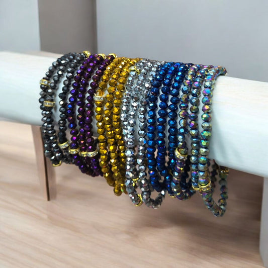 Metallic Mini Glass Bead Stretch Bracelets Set of 3