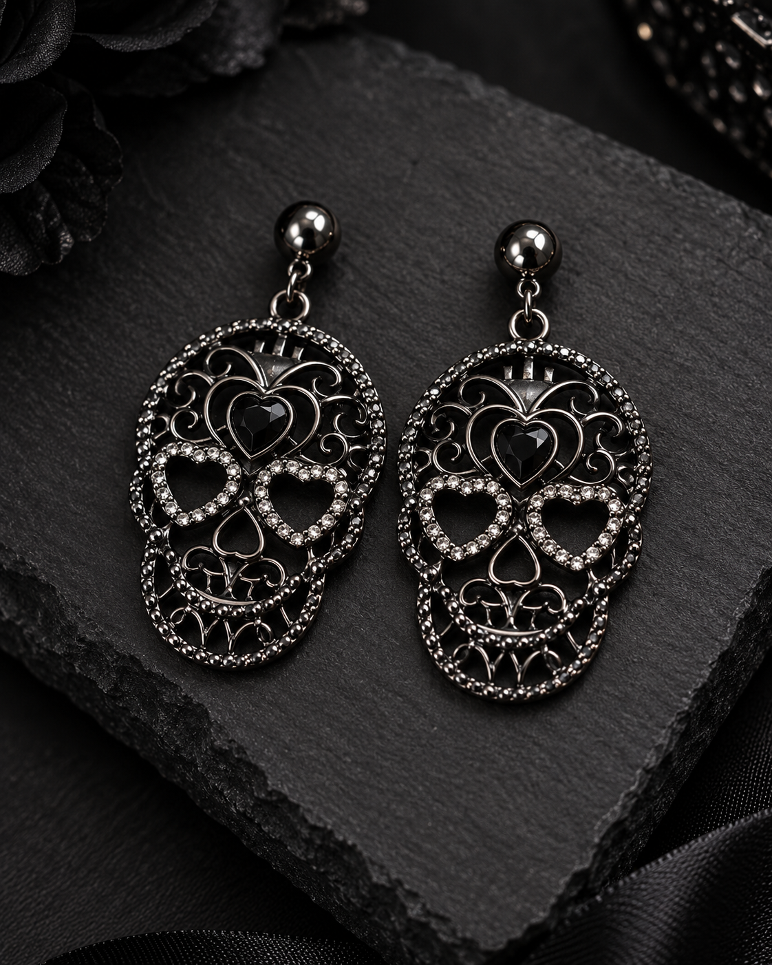 Midnight Calavera Skull Earrings