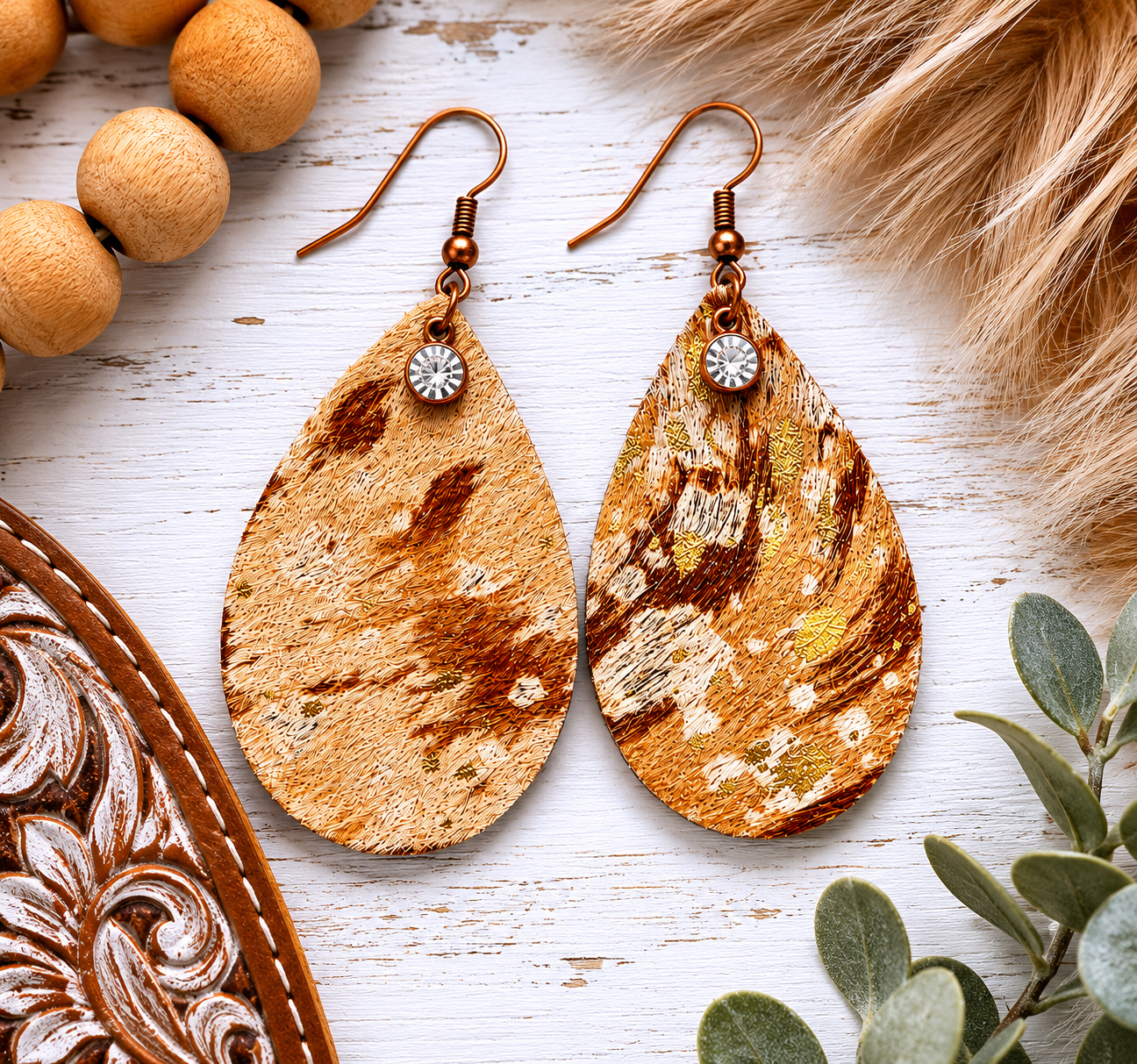 Golden Prairie Hide Teardrop Earrings