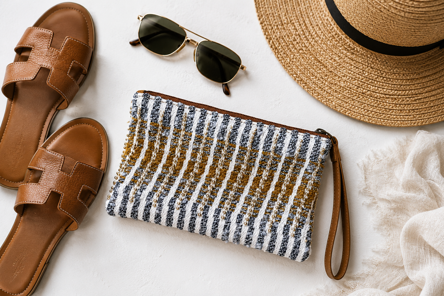 Harbor Stripe Beaded Wristlet Clutch