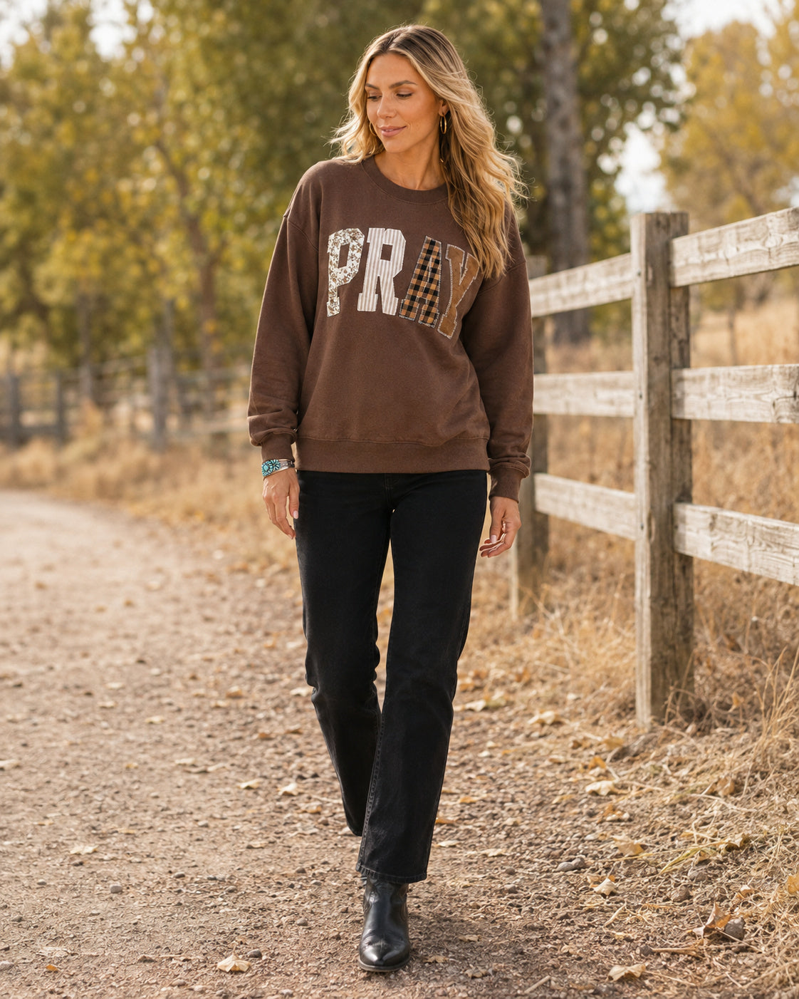 Pray Through It Patchwork Western Sweatshirt