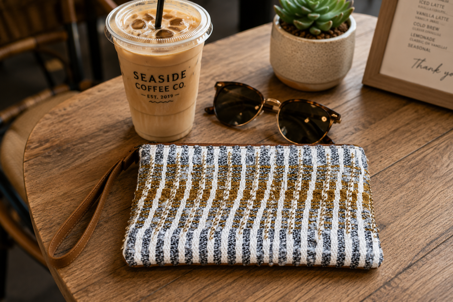 Harbor Stripe Beaded Wristlet Clutch