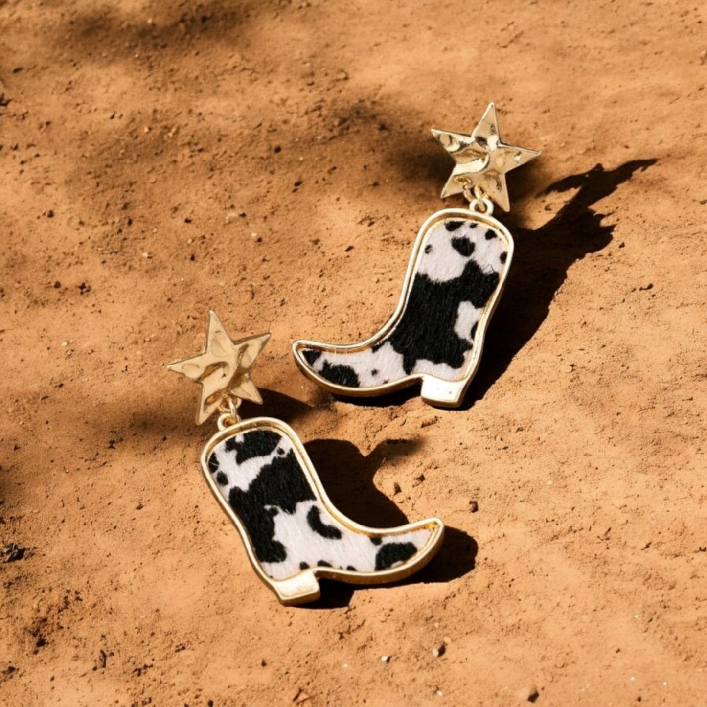 Boot Scootin' Cowhide Print Earrings