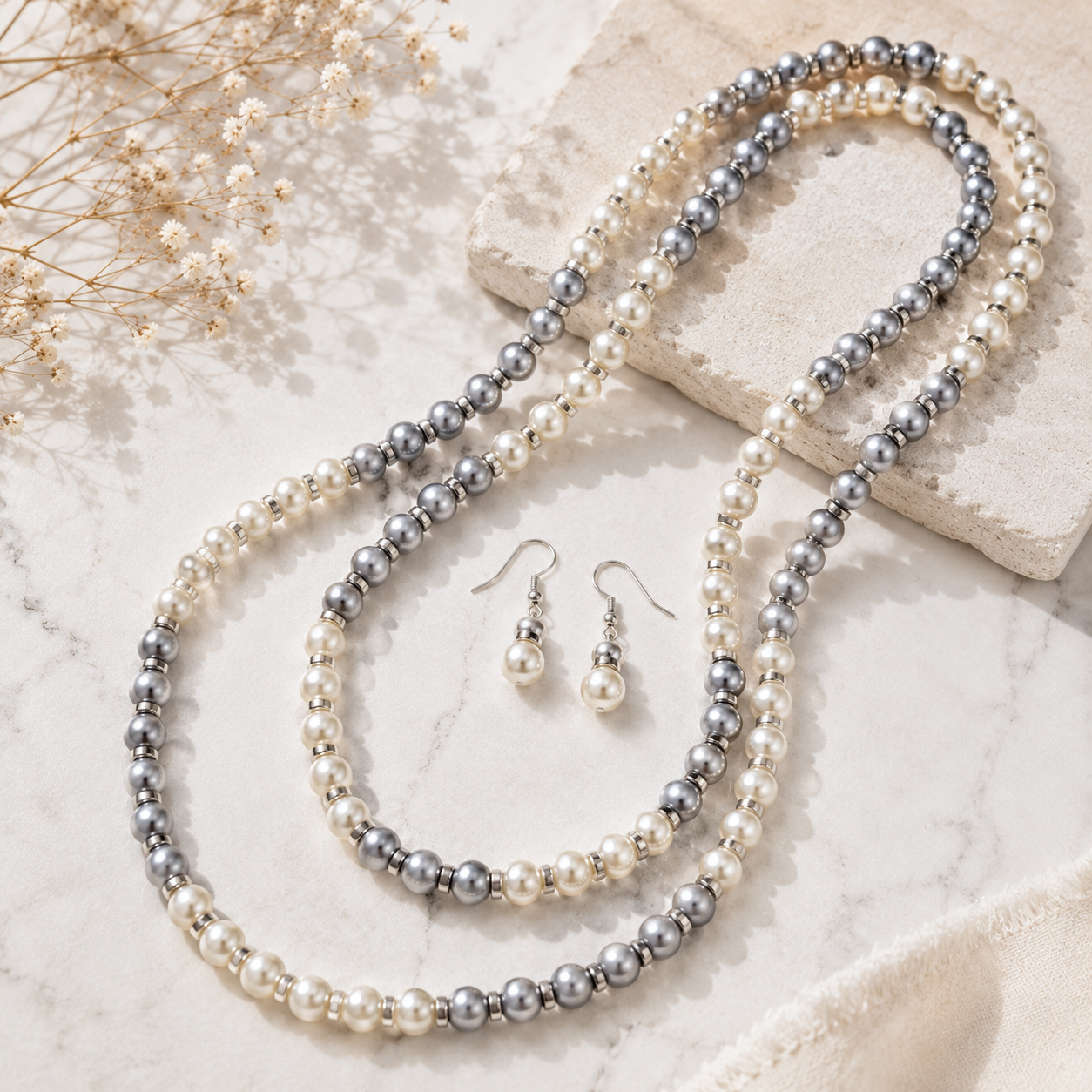 Silver Lining Layered Pearl Necklace Set
