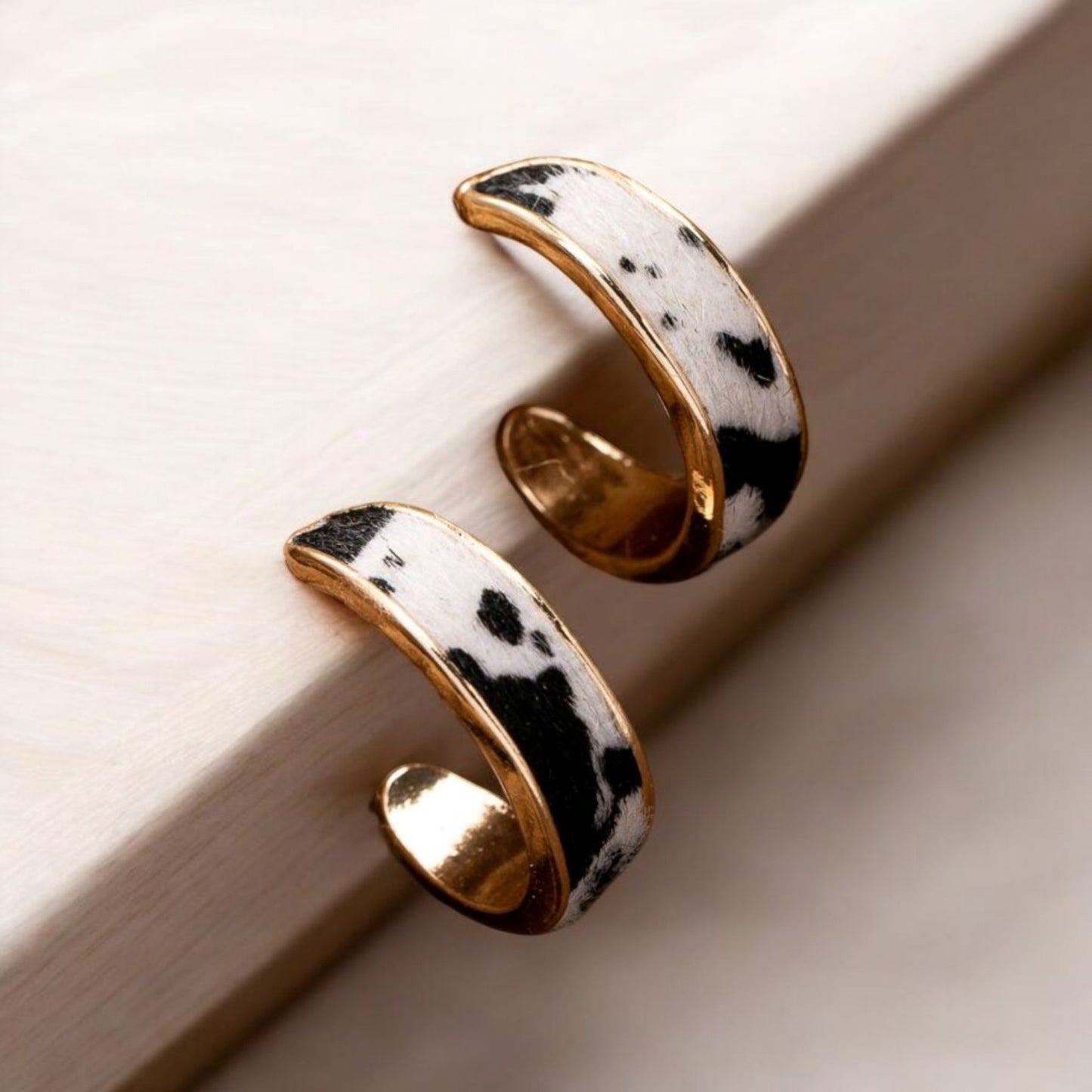 Gold Metal Hoop Earrings with a Pop of Animal Pattern