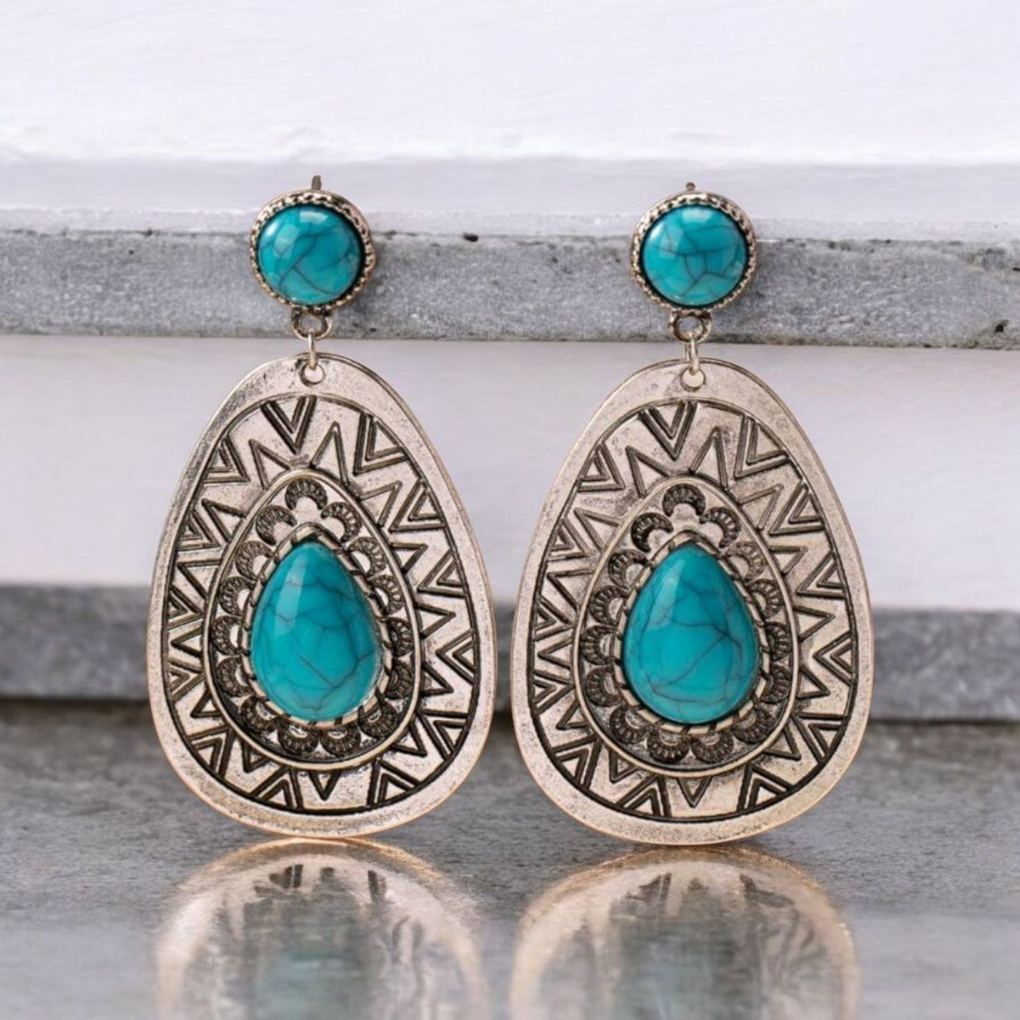 Aztec Meets Western Blue Stone Fashion Earrings