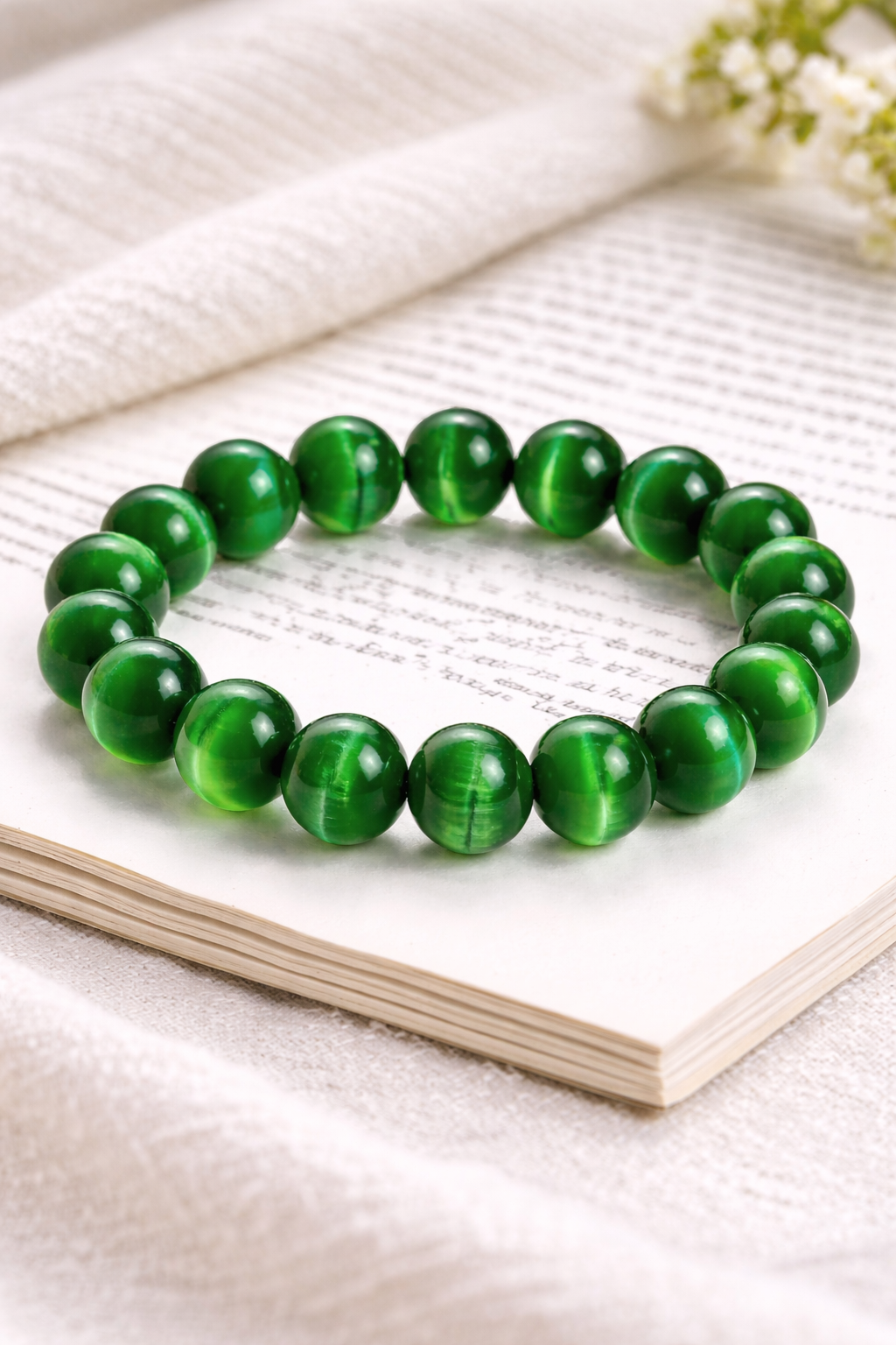 Emerald Glow 10mm Beaded Bracelet
