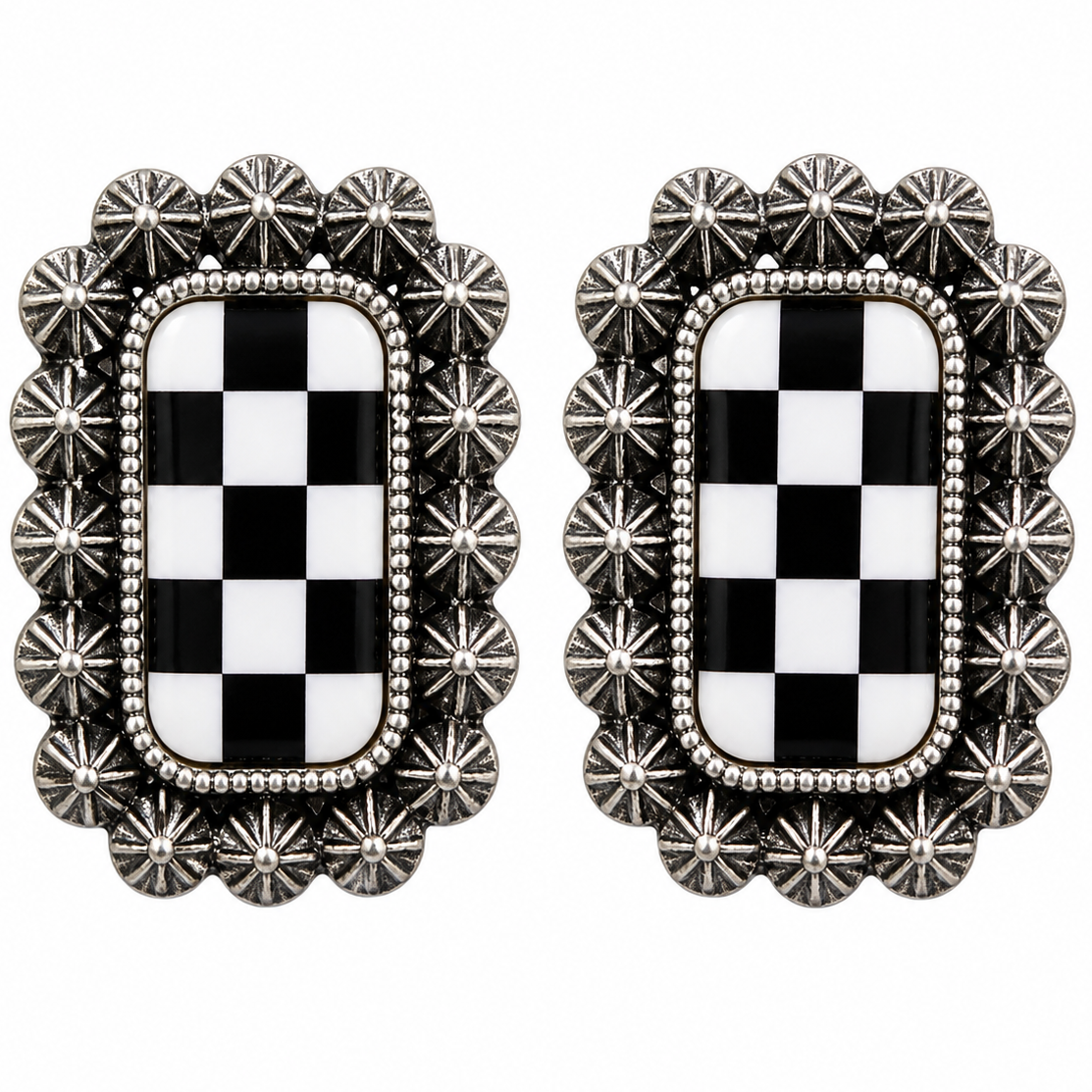 Rodeo Check Concho Stud Earrings
