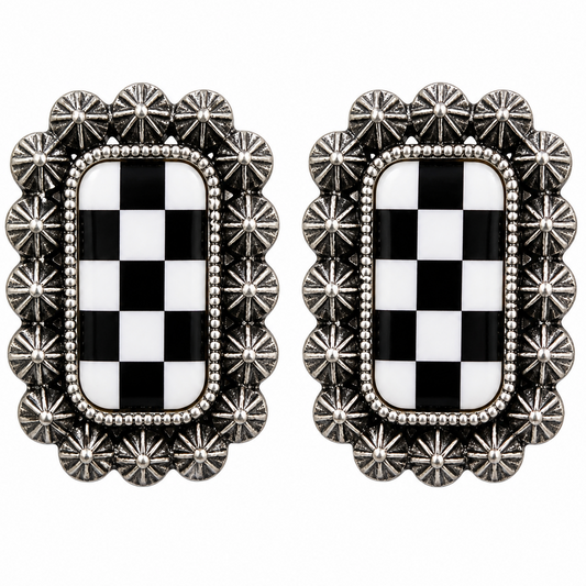 Rodeo Check Concho Stud Earrings