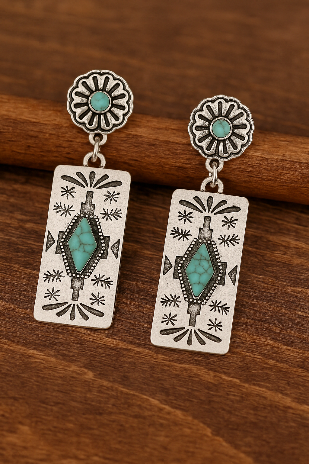 Western Sky Drops – Turquoise Engraved Western Earrings