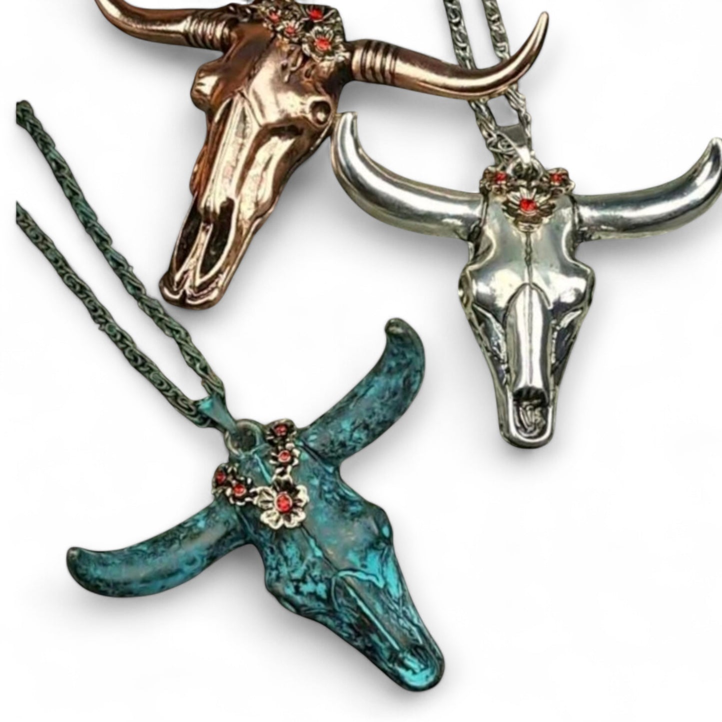 Dressed Up Bull Skull Long Statement Necklace