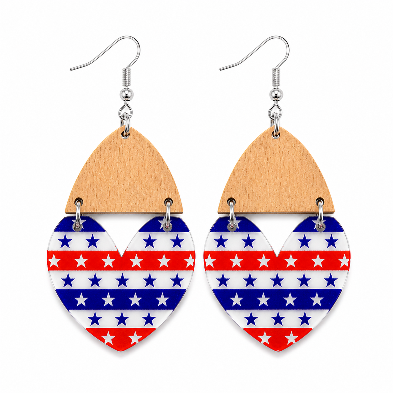 American Honey Heart Earrings – Red White Blue Patriotic Dangle Earrings, Western Cowgirl Statement Jewelry