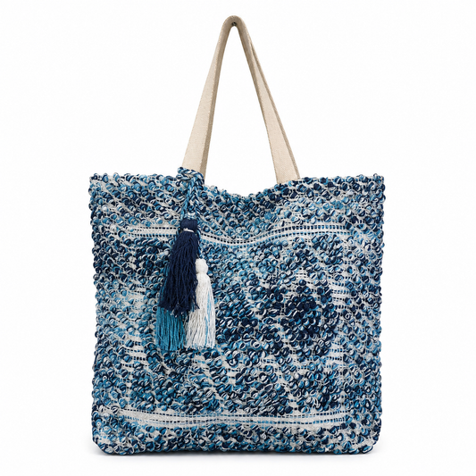Coastal Mosaic Beach Tote – Oversized Textured Carryall