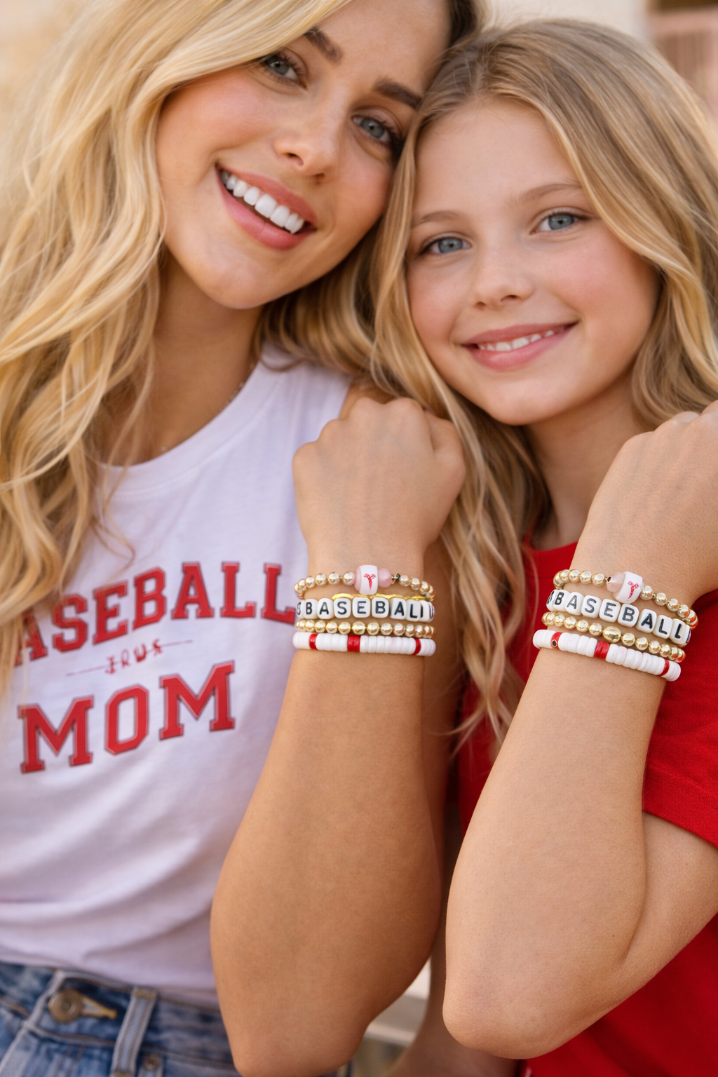 Baseball Love Stack Bracelet Set  Gold Beaded Stretch Bracelets with Letter Charm