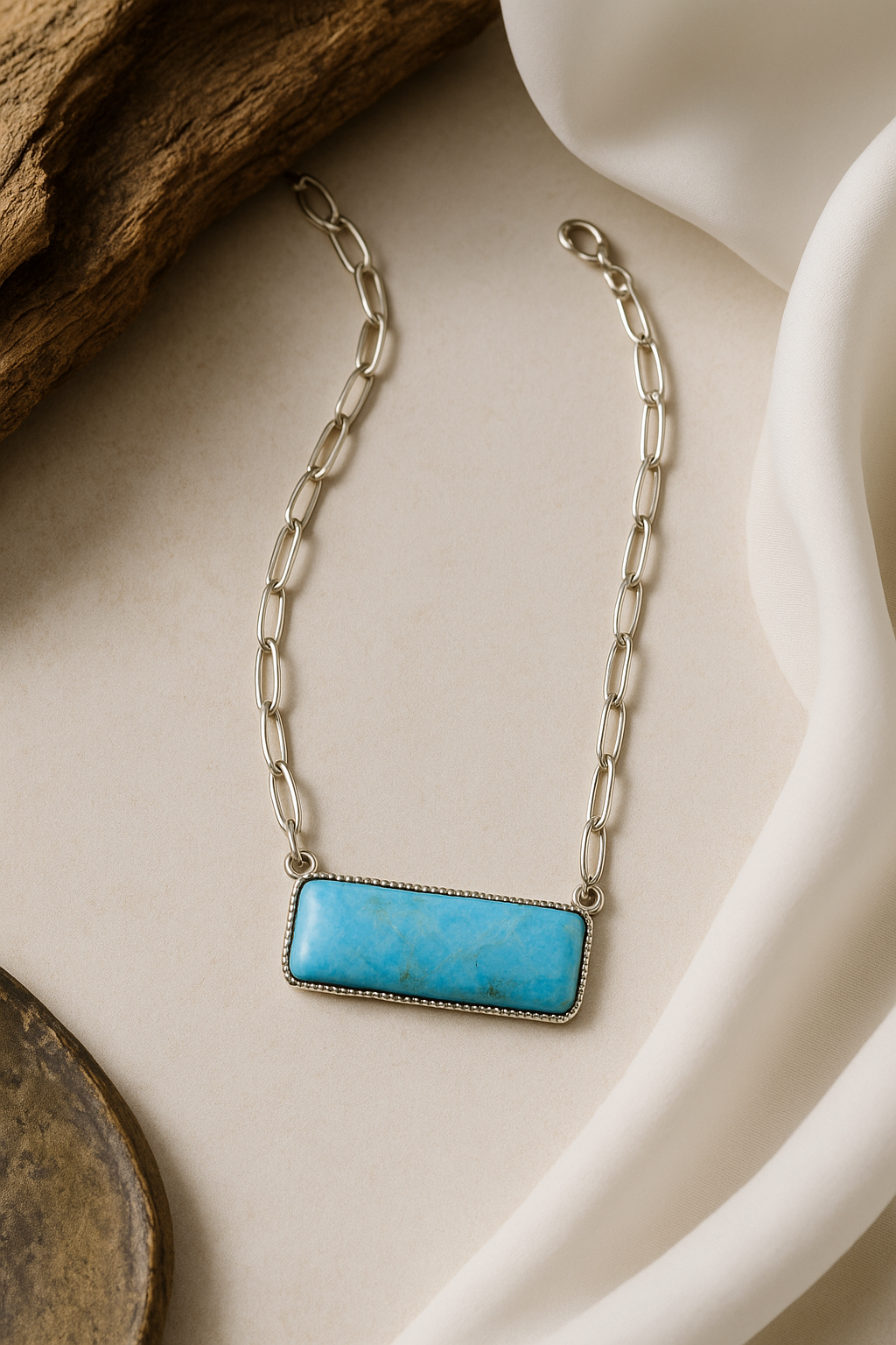 Oceans Waves Bar and Link Western Fashion Trend Necklace