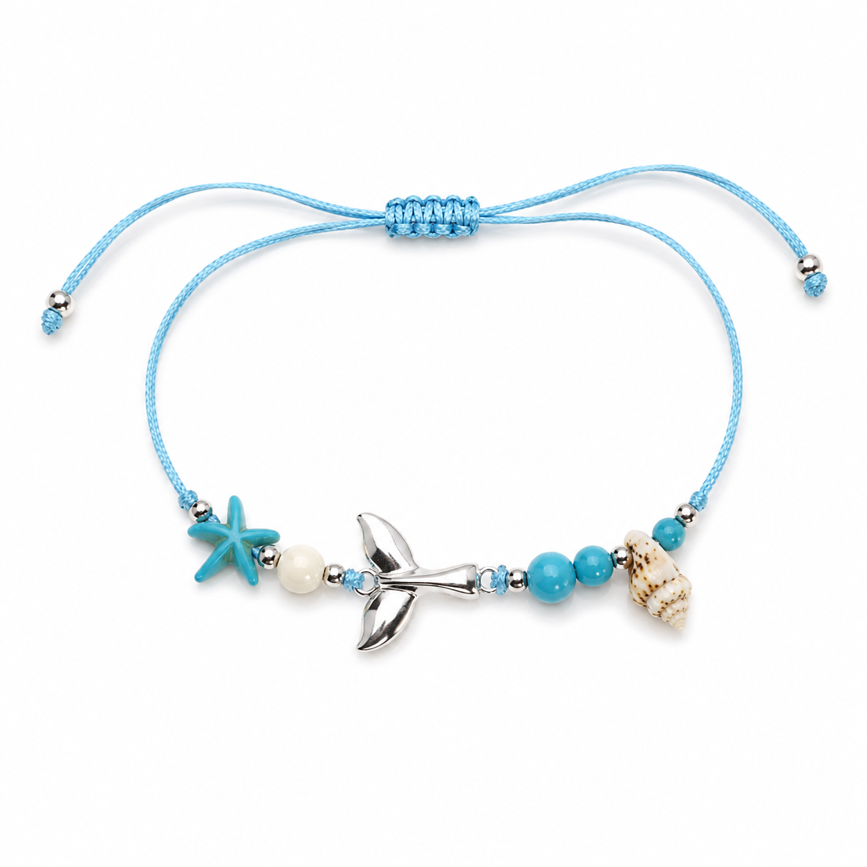 Adjustable Coastal Charm Bracelet Anklet – Beach Shell Starfish Summer Jewelry