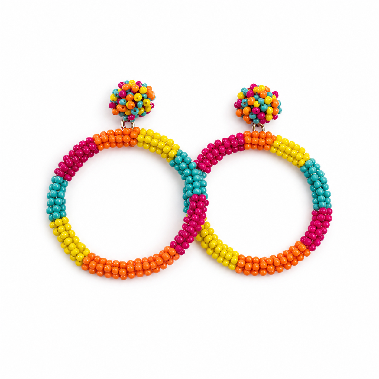 Fiesta Bloom Beaded Hoop Earrings