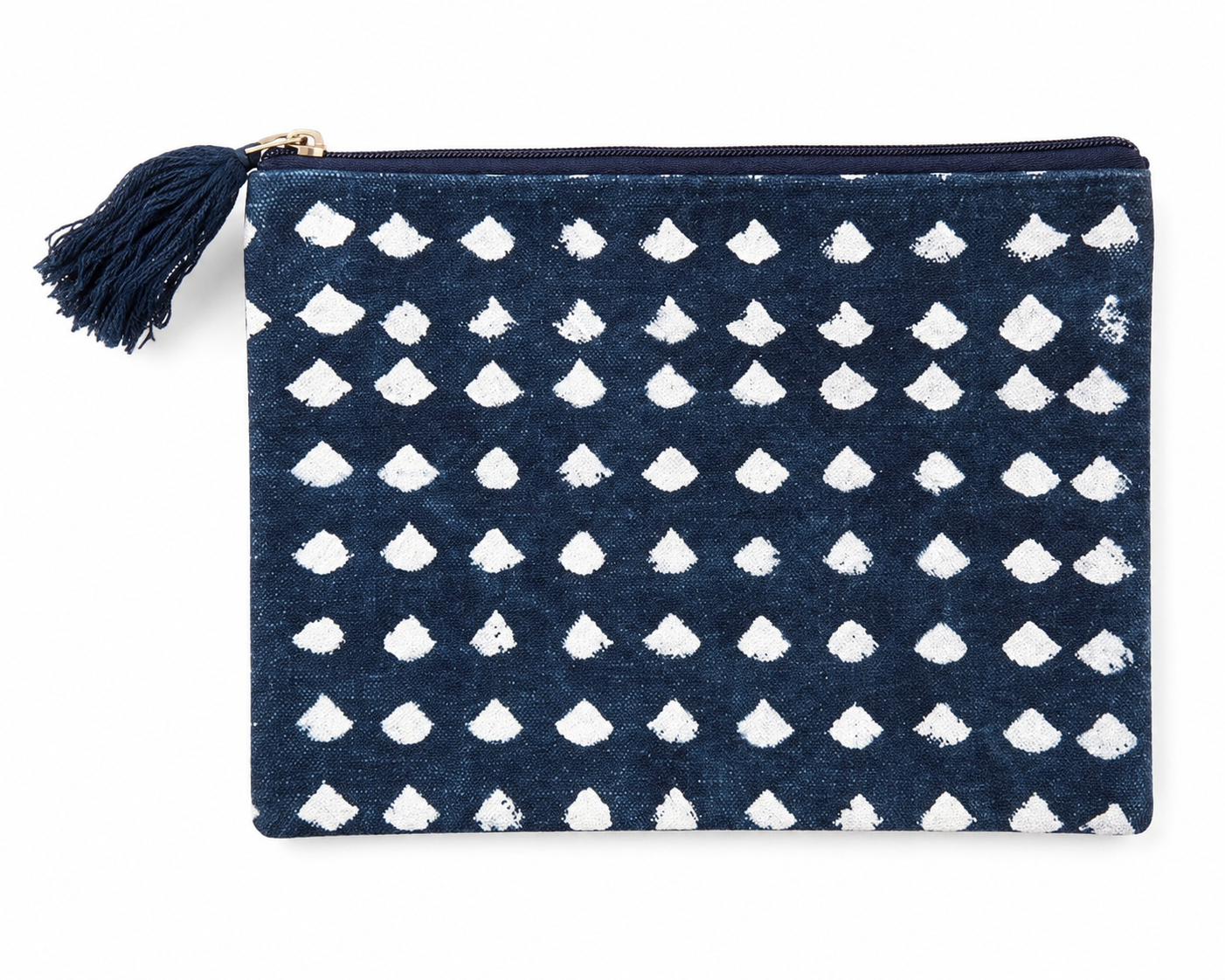 Indigo Tide Zip Pouch | Navy & White Cotton Cosmetic Bag