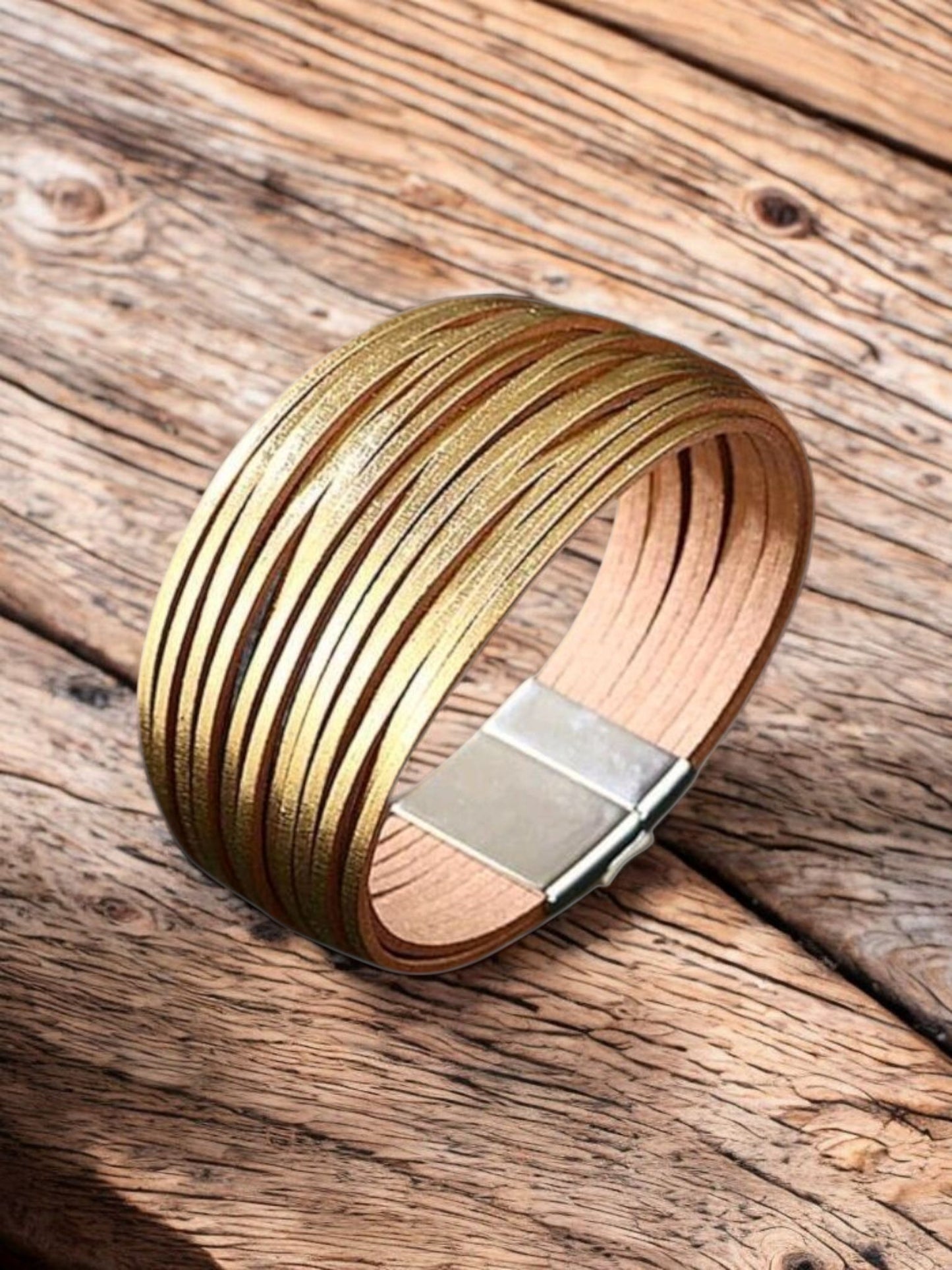 Empress Gold Tone Leather Magnetic Multi-Layer Bracelet