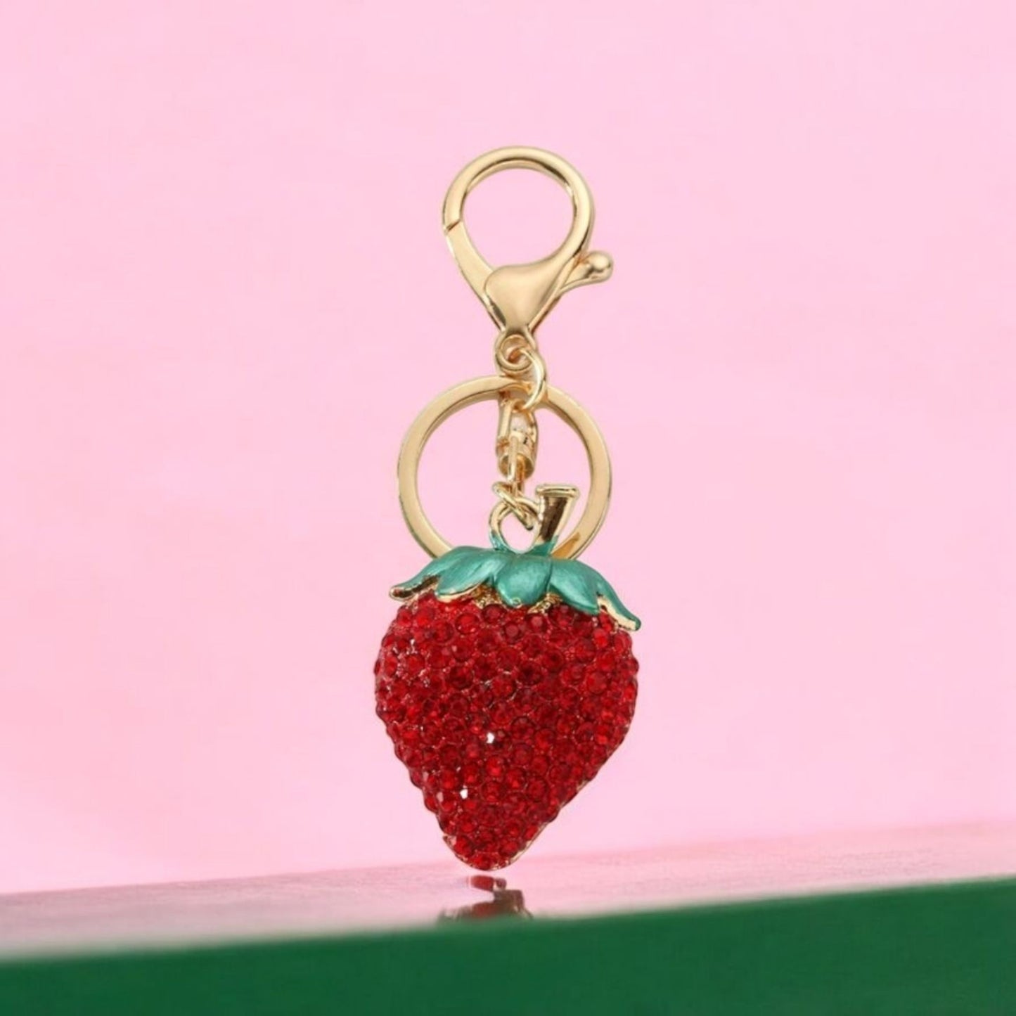 Glam Rhinestone Strawberry Keychain