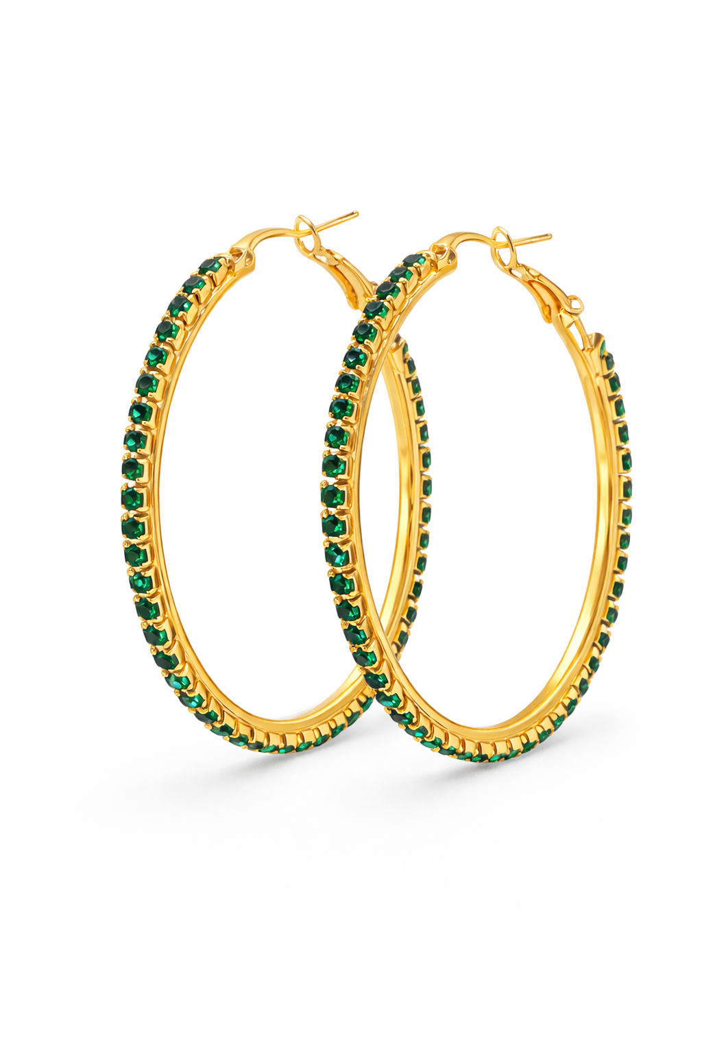 Emerald Glow Rhinestone Hoop Earrings