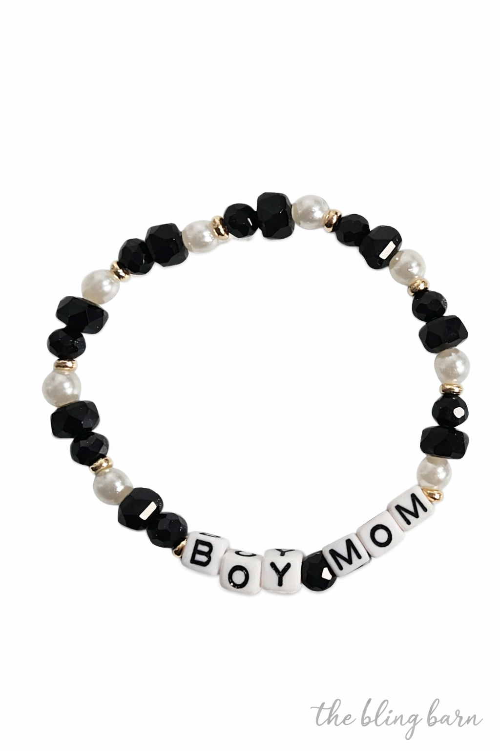 Boy Mama Beaded Stretch Bracelet – Pearl & Faceted Glass Mom Bracelet