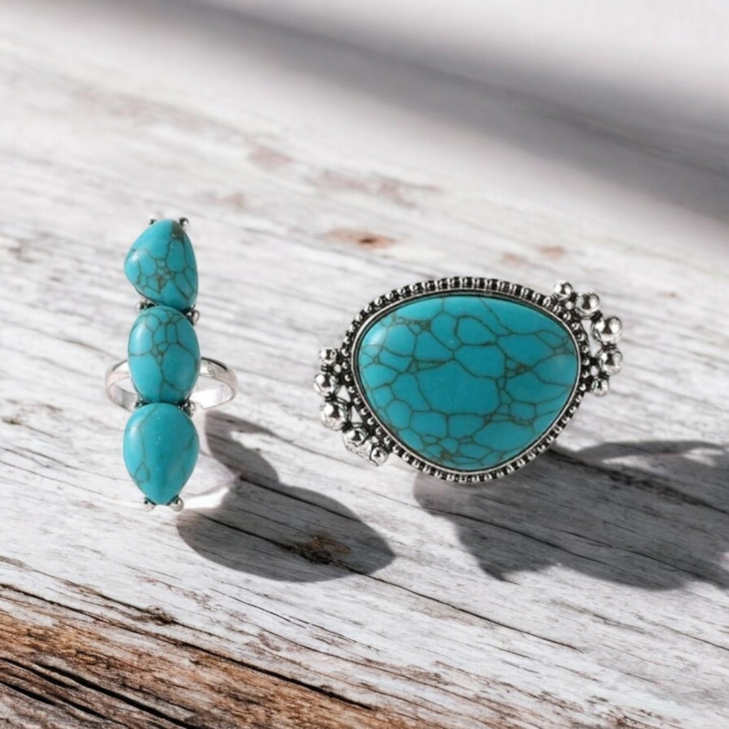 Making Statements Adjustable Blue Cowgirl Crackle Stone Rings