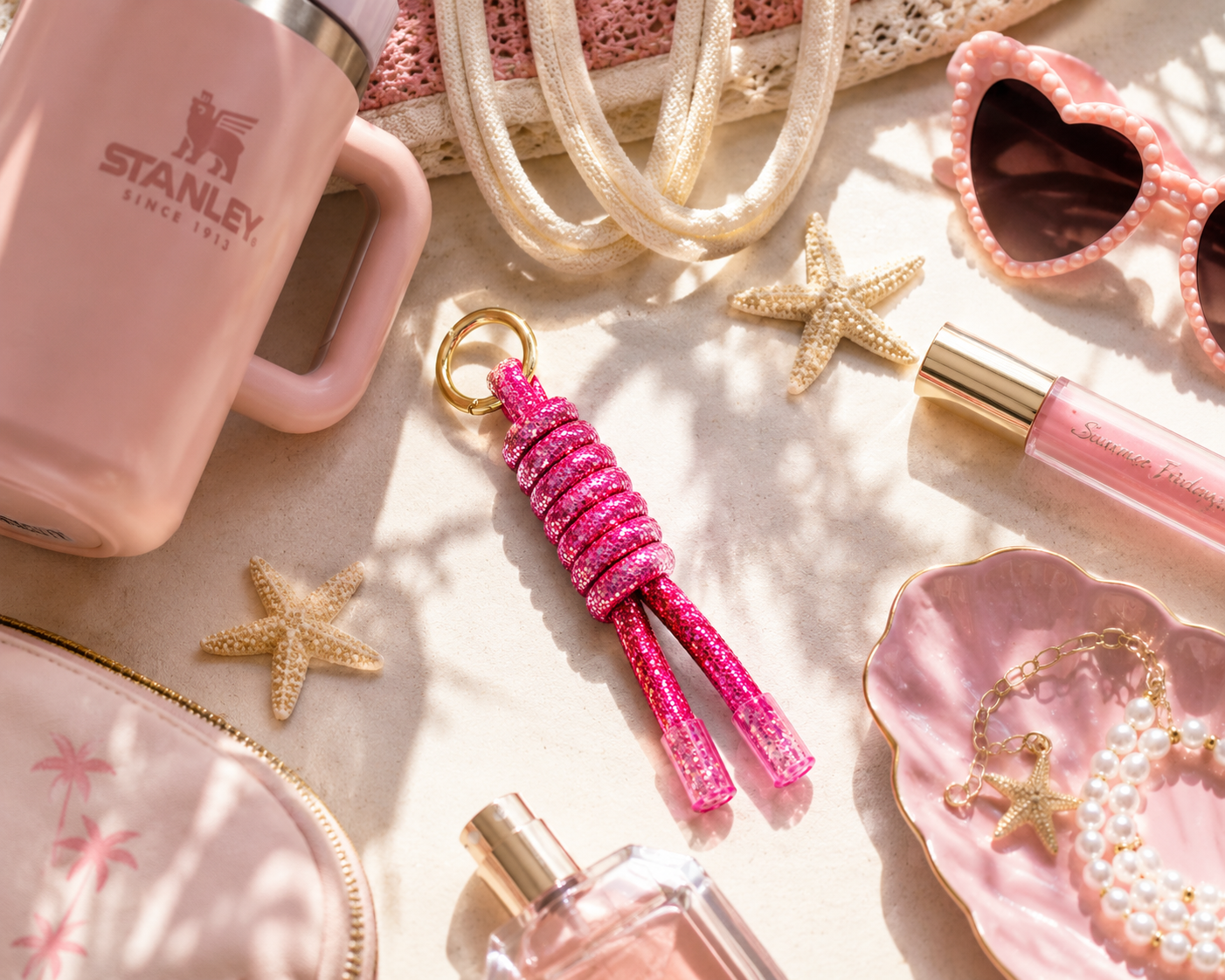 Mermaid Motel Glitter Rope Keychain – Colorful Coastal Glam Wristlet Keychain for Keys, Bags & Accessories