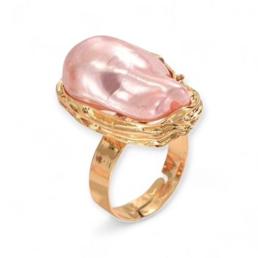 Uneven Statements Adjustable Faux Pearl Fashion Ring