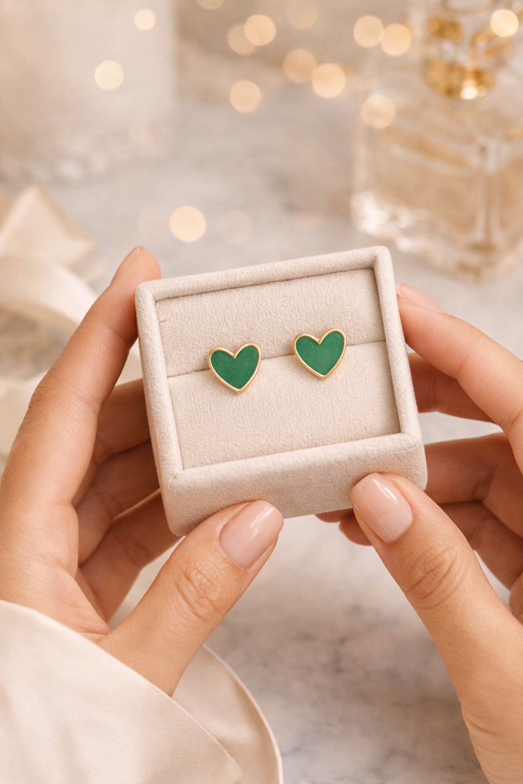 Emerald Heart Stud Earrings