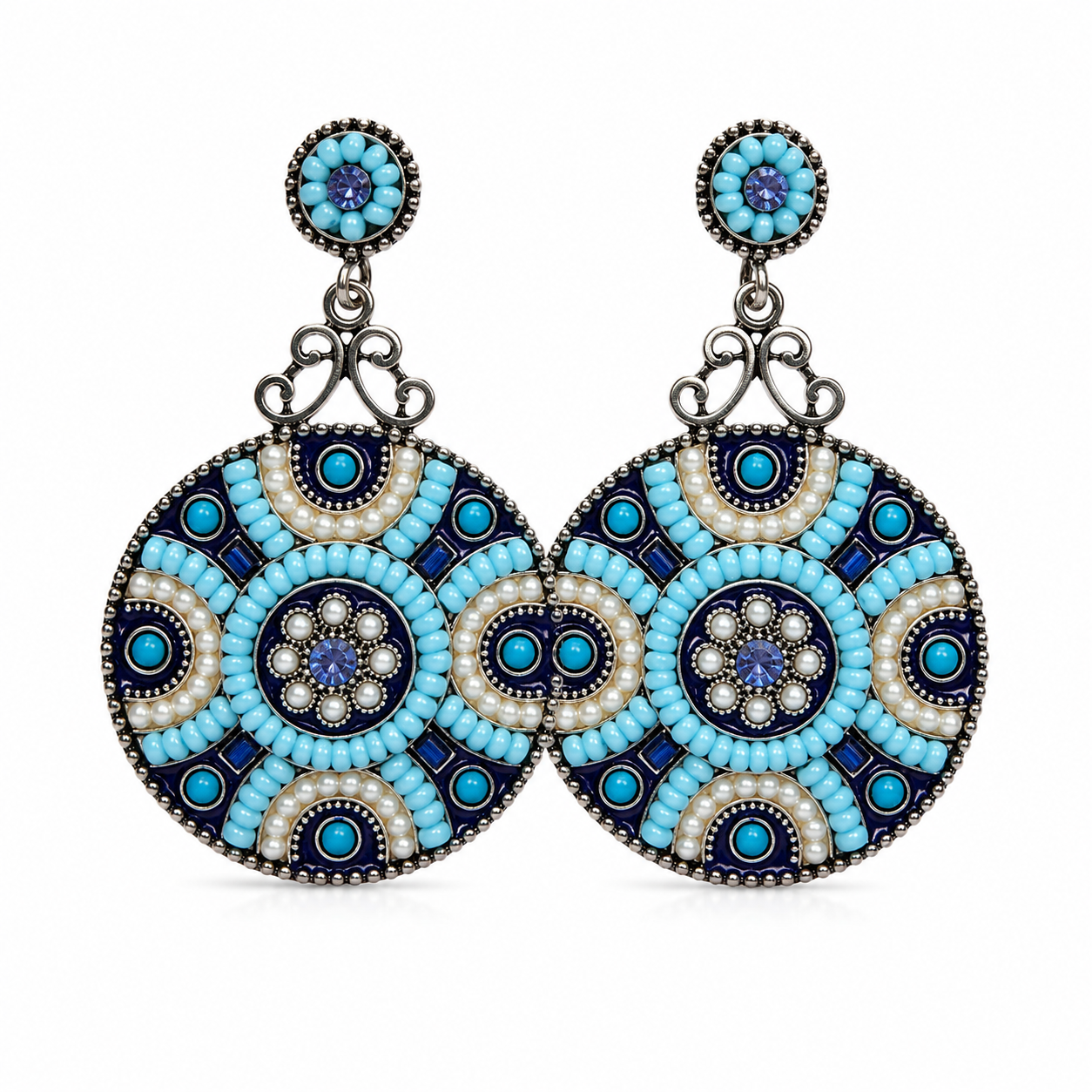 Mosaic Statement Earrings | Boho Beaded Disc Earrings
