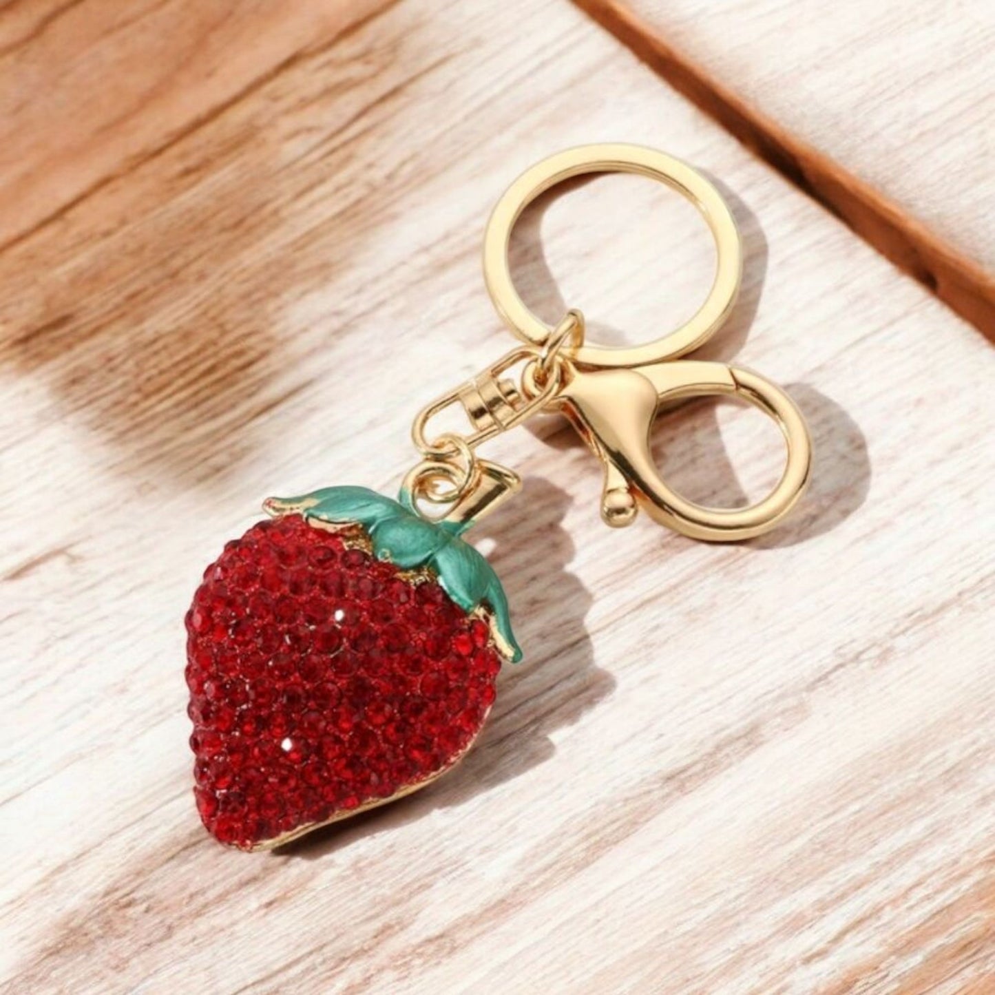 Glam Rhinestone Strawberry Keychain