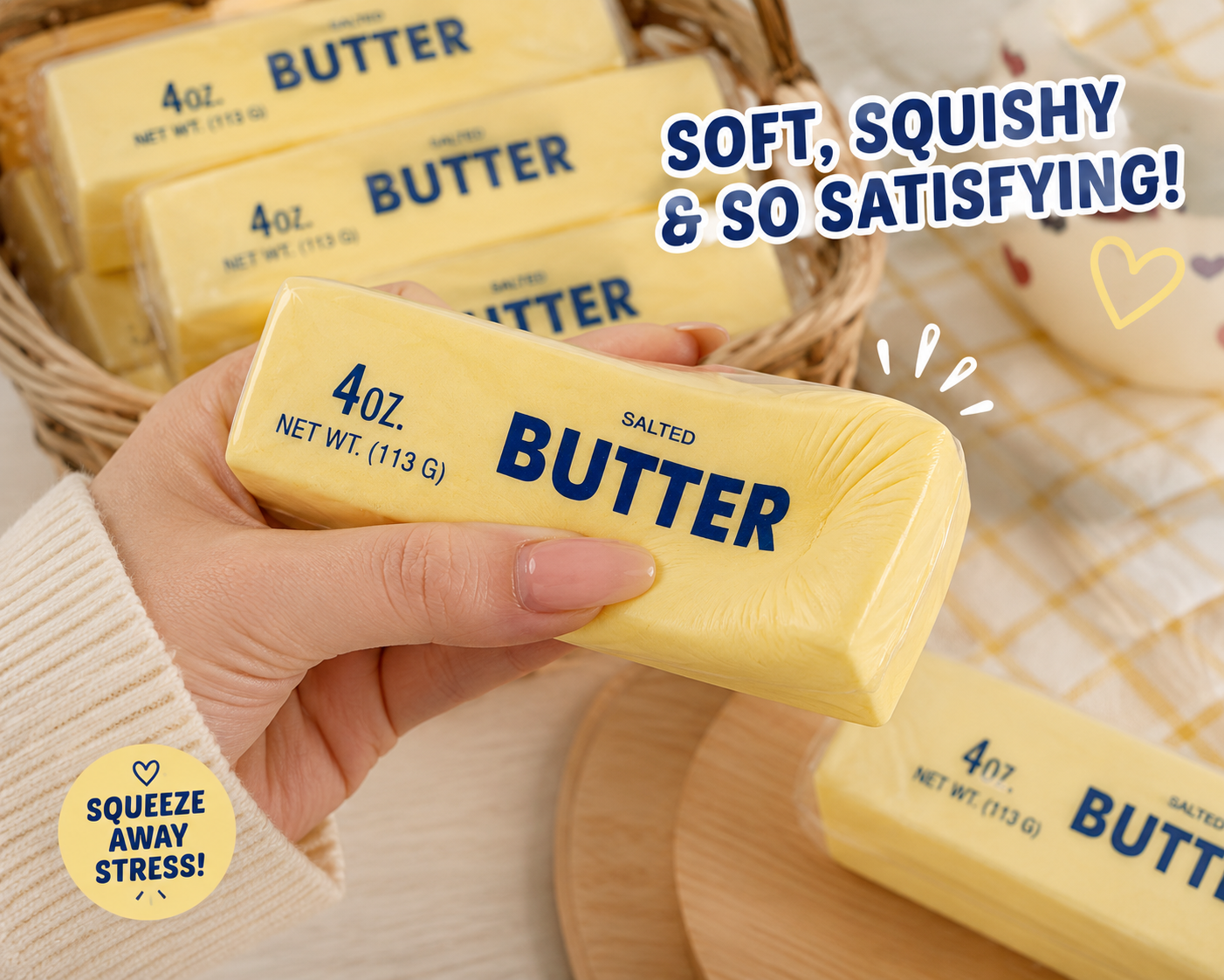 Butter Squishy Toy – Slow Rising Stress Relief Fidget | Realistic Butter Stick Squish | Cute Desk Toy | Sensory Gift for Kids & Adults