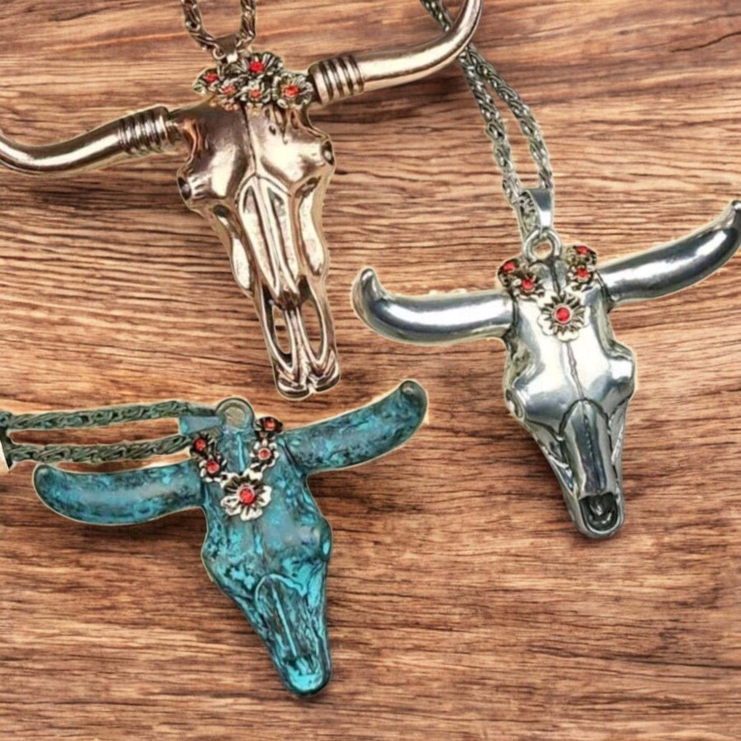 Dressed Up Bull Skull Long Statement Necklace