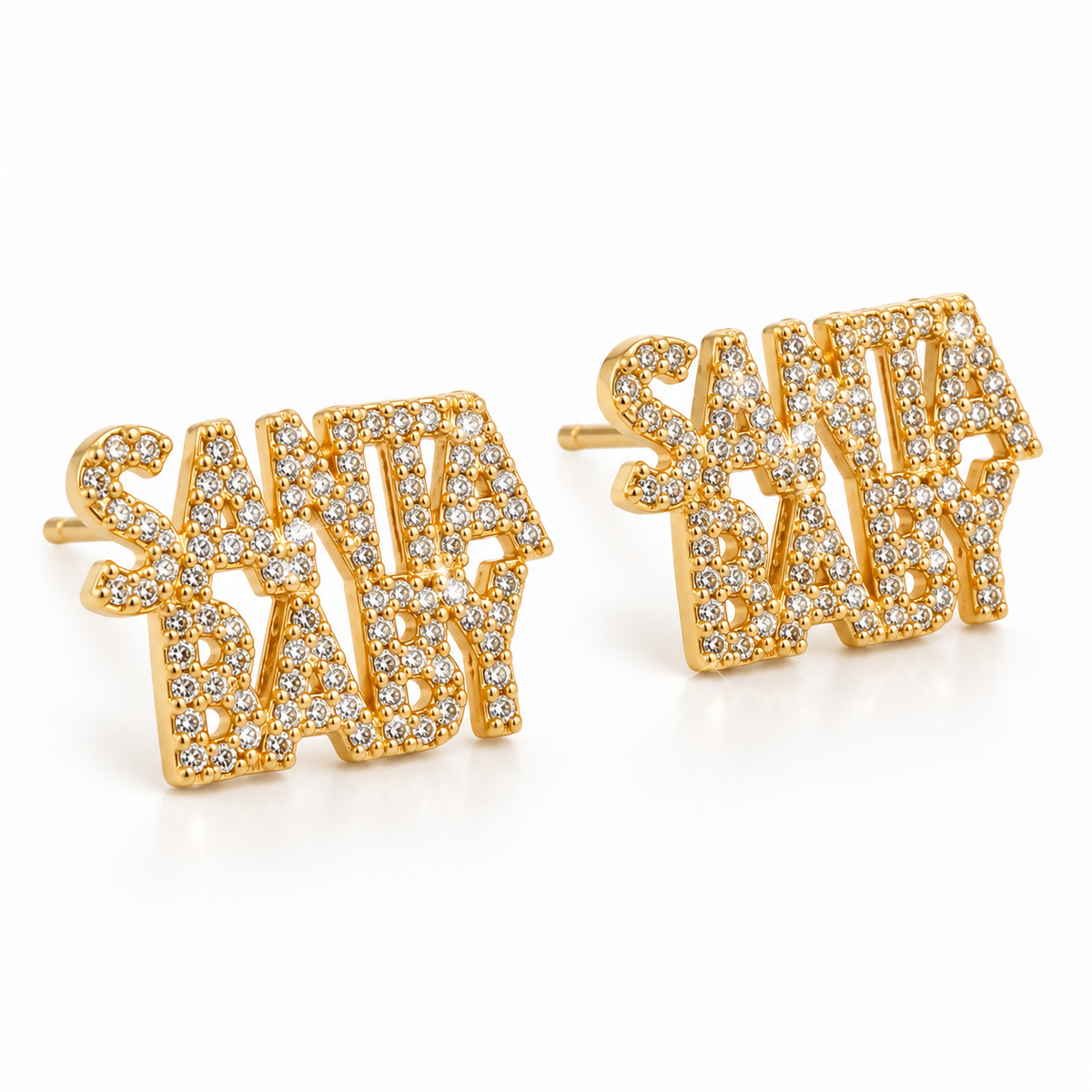 Santa Baby Crystal Stud Earrings – Gold Holiday Statement Earrings