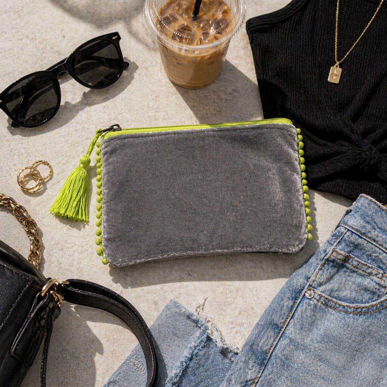 Neon Edge Velvet Pouch – Chic, Compact & Made to Stand Out