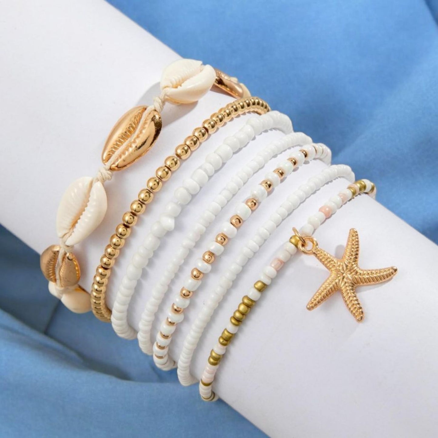 Sandy Waves Coastal Vibes Stretch Bracelet Stack