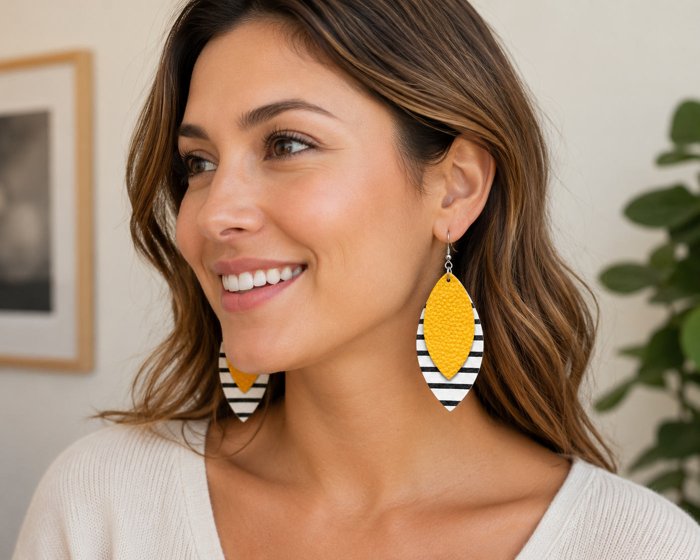 Golden Hour Stripes Layered Leather Earrings