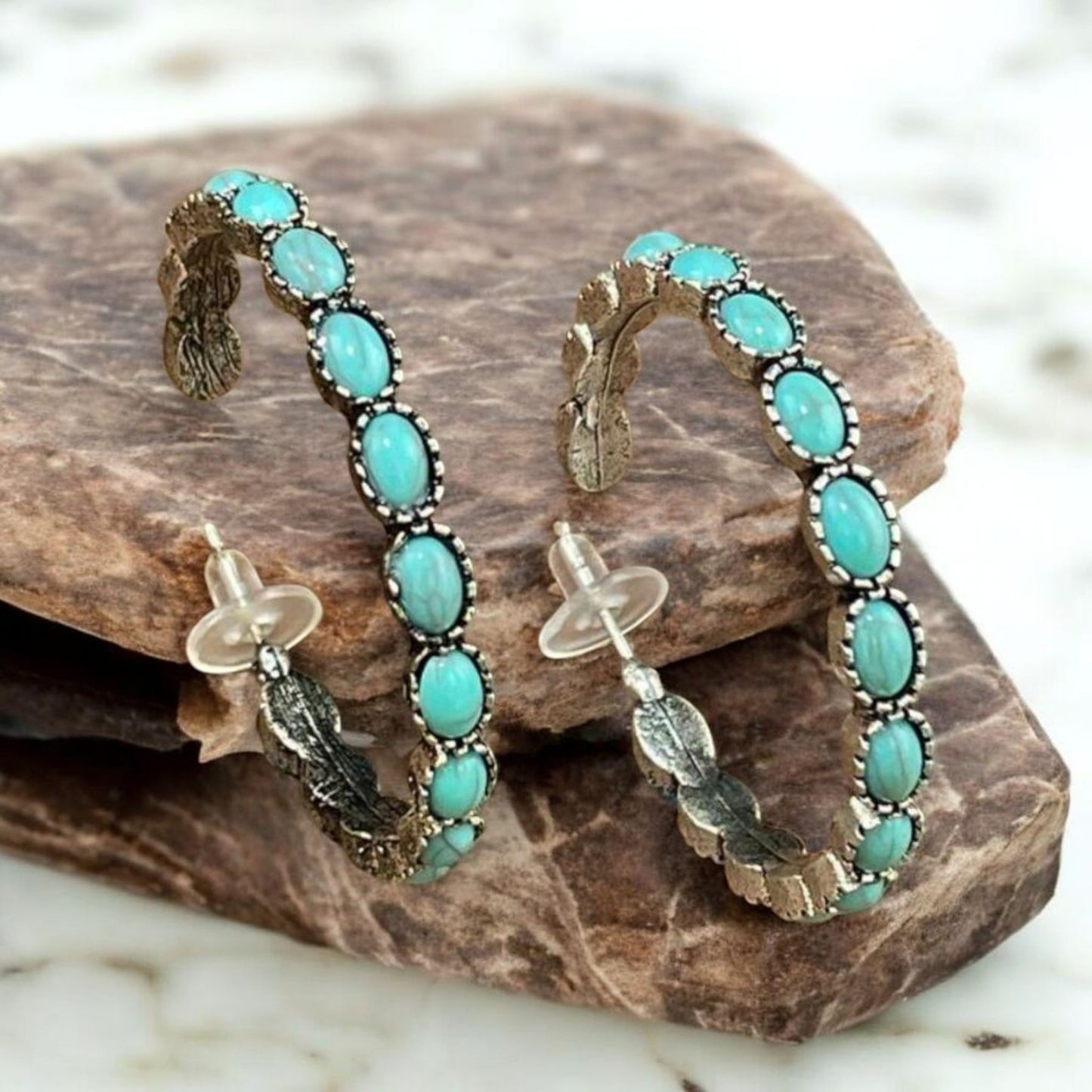 Two Step Cowgirl Blue Crackle Stone Western Fashion Hoops