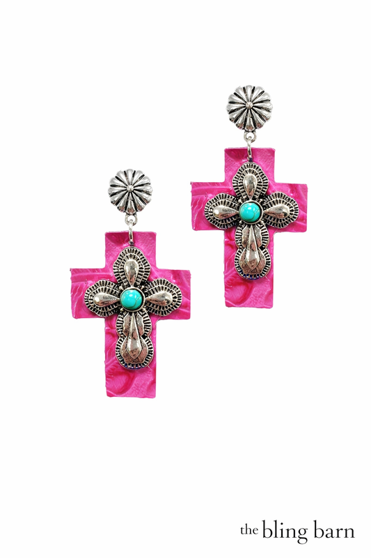 Pink Pony Cross Earrings